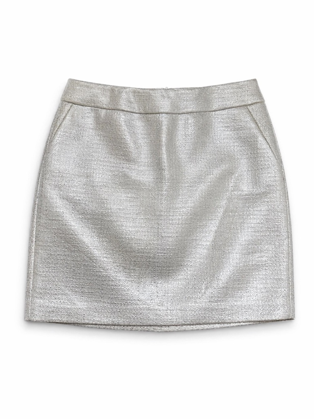 White House Black Market Silver Metallic Textured Mini Skirt Size 6